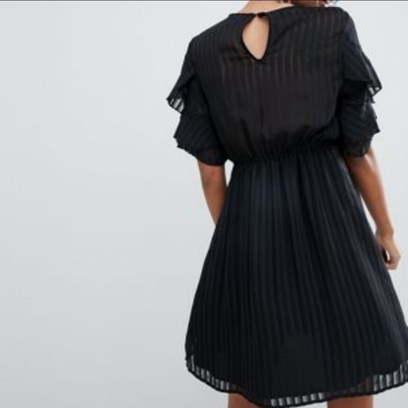 Dex Black Embroidered Striped Chiffon Frill Sleeve Dress Size S Small - Picture 4 of 13
